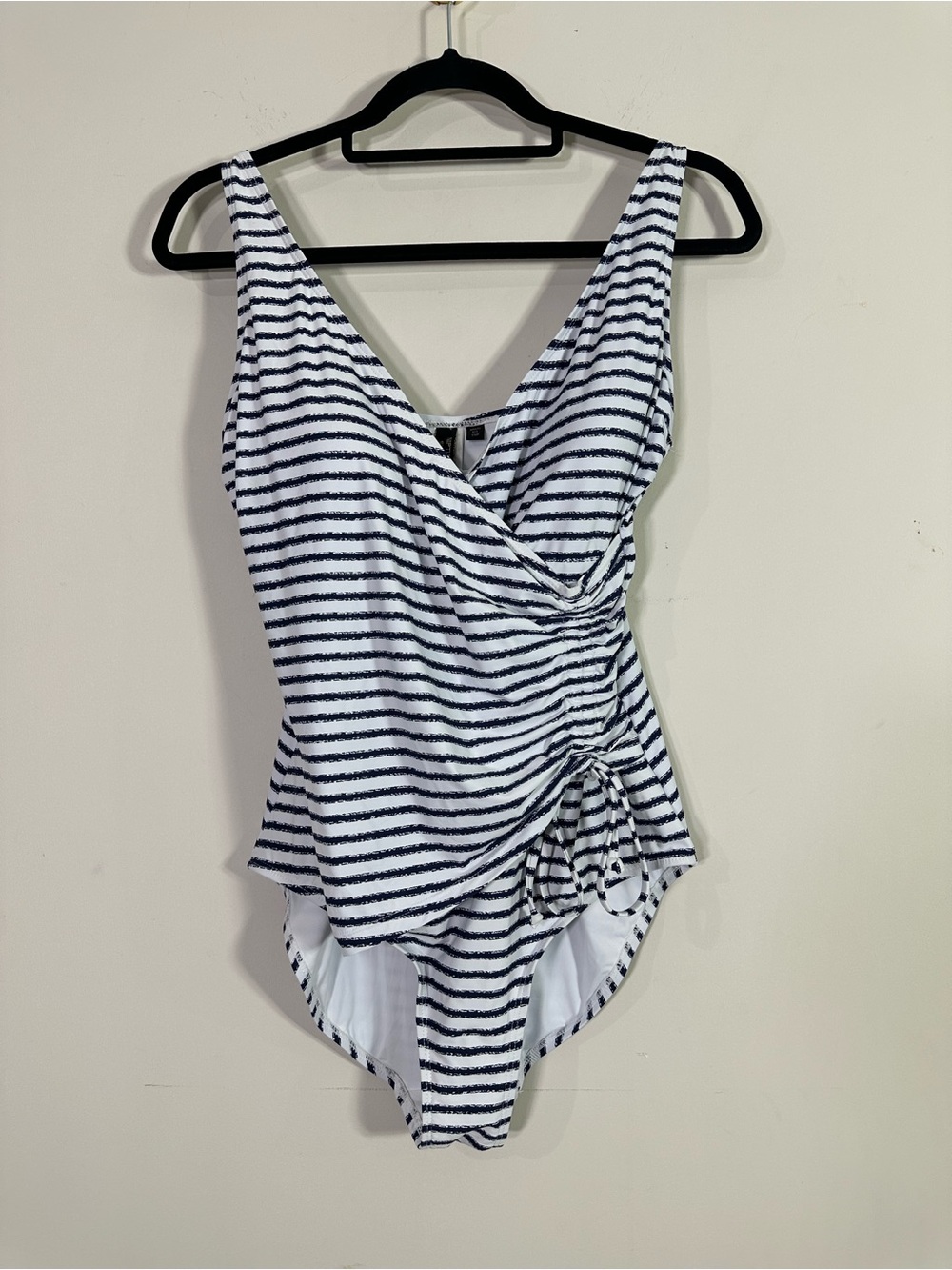 Nip Tuck Swim Blue White Striped V-Neck One Piece Bathing Suit